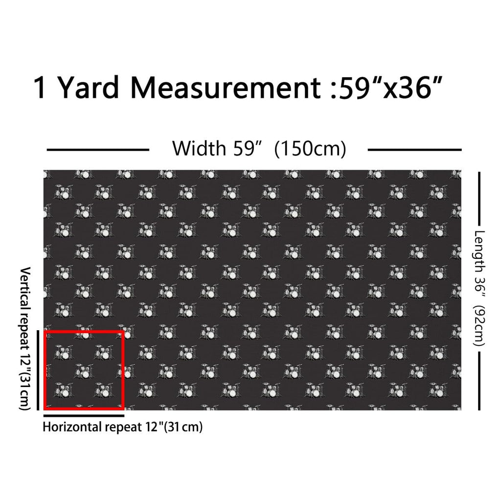 Rock Music Fabric By The Yard, Drum Kit Upholstery Fabric for Chairs, Musical Theme Instrument Hip Hop Decorative