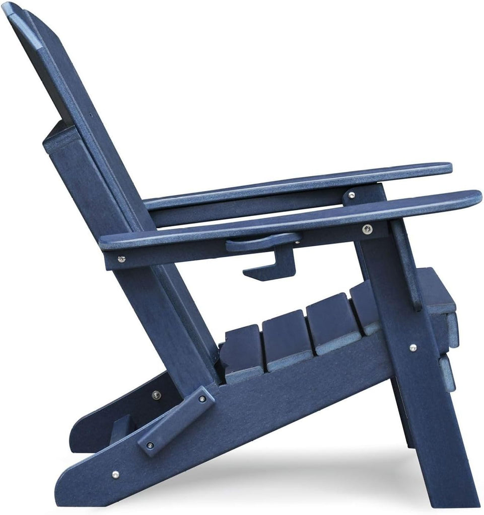 Folding Adirondack Chair - Weather Resistant HDPE Outdoor Lawn Chair - Patio Furniture - Blue/Dark Grey - 350lbs