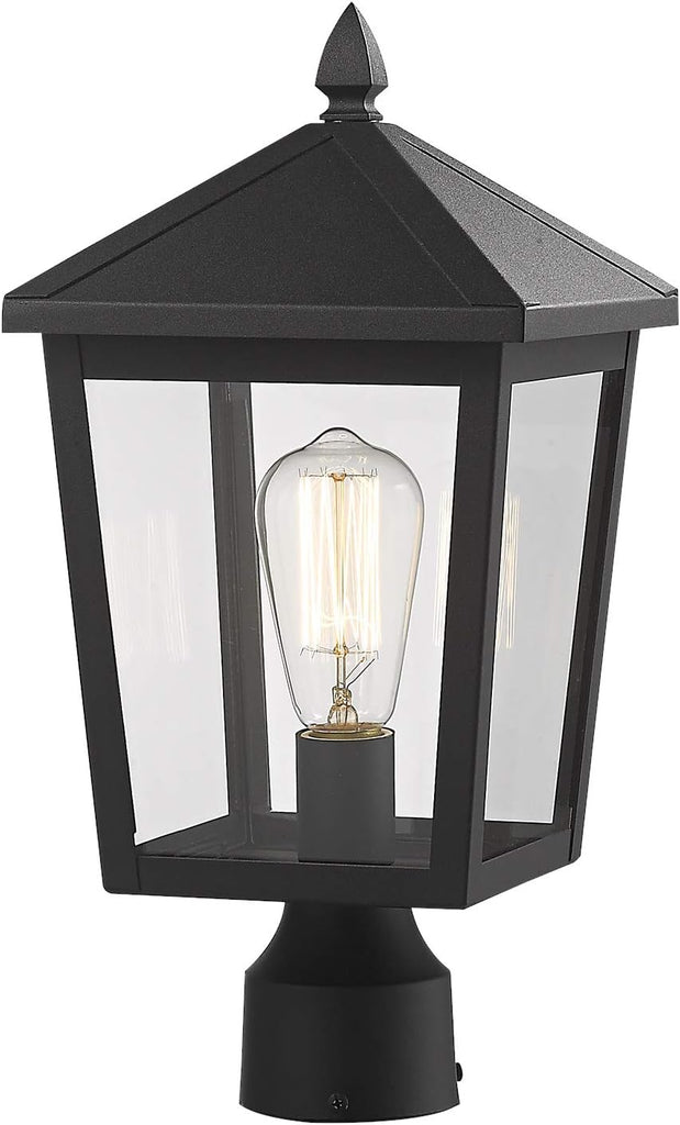 Outdoor Post Light, 16 Inch Exterior Pole Light Pillar Lantern with Clear Glass Shade and Black Finish