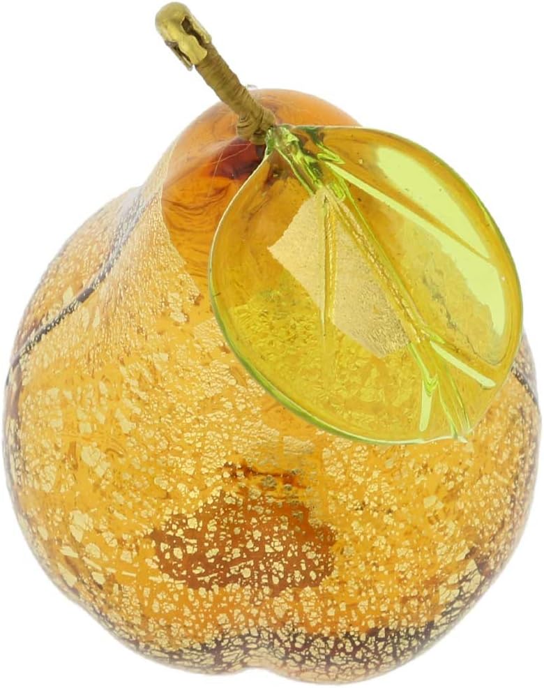 Pear Golden Brown Fruit Collectible Figurine Dining Room Home Decoration. Blown Glass Italian Gift