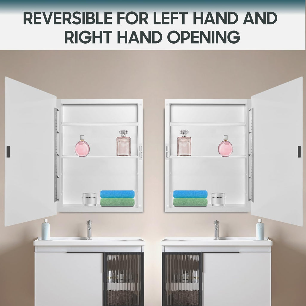 16x22 Plastic Medicine Cabinet with Mirror, Recessed or Surface Mount