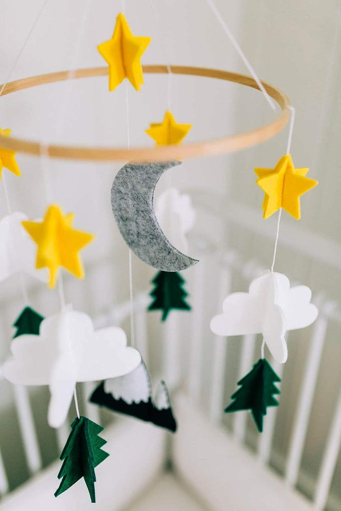 Baby Crib Mobile, Wooden Nursery Decor (Long Evergreen)