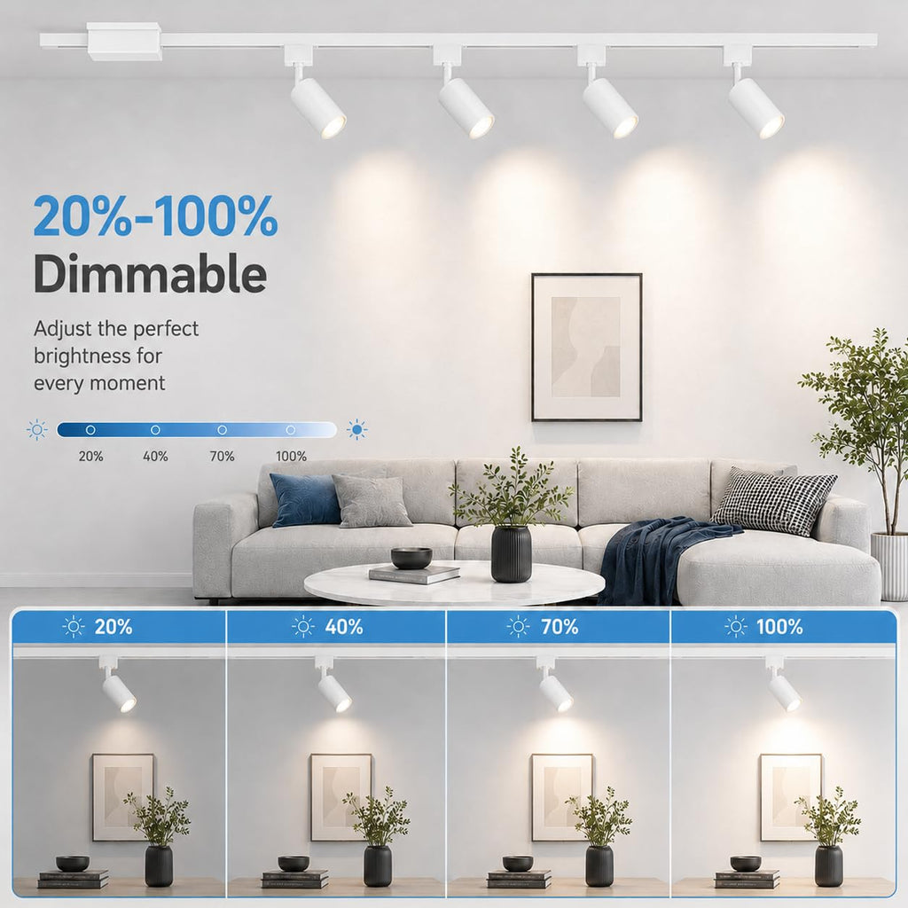 4FT LED Track Lighting Kit with 3-Color GU10 Bulbs, Dimmable 4 Lights White