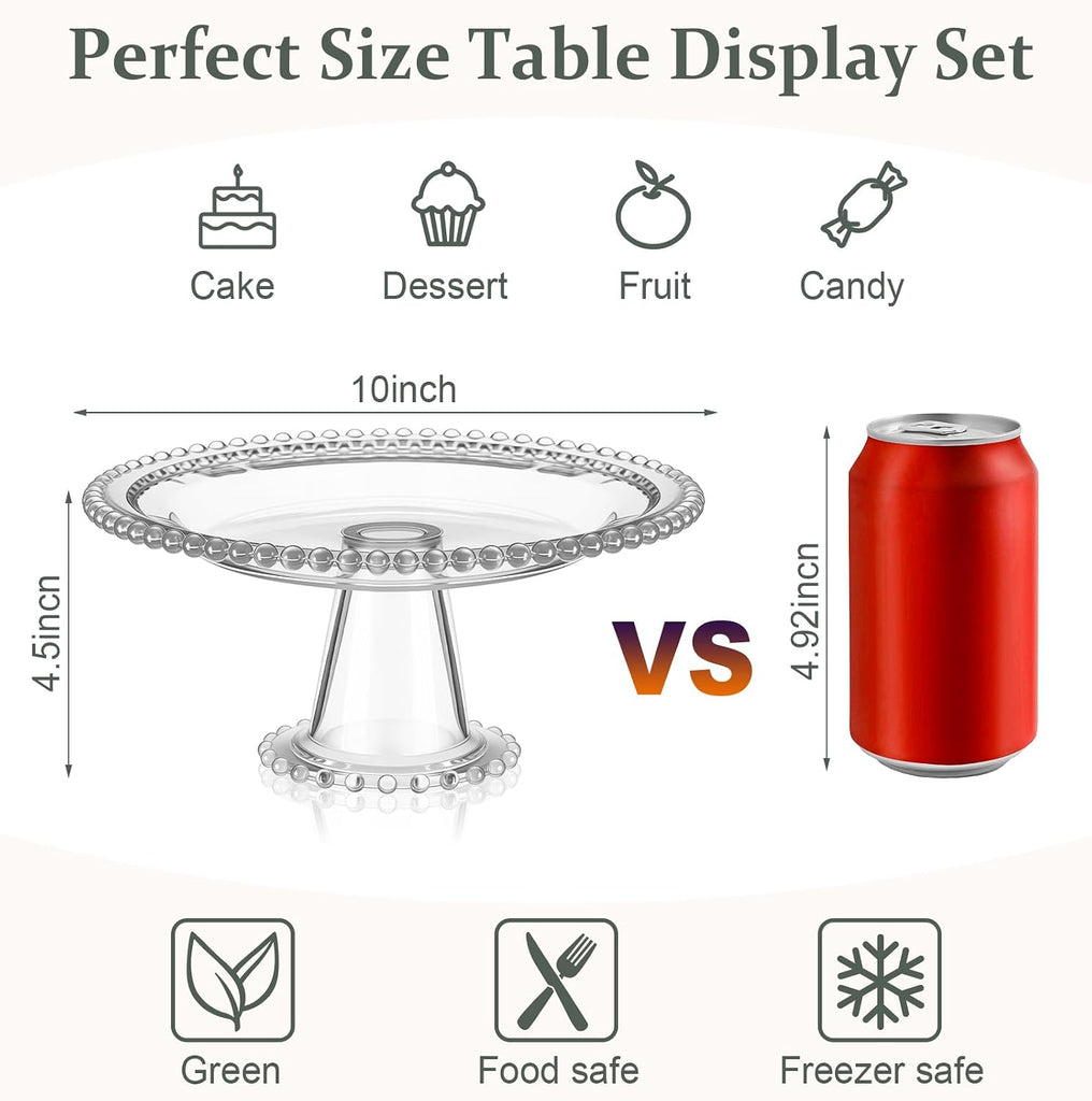 10 Inch Beaded Glass Cake Stand Vintage Clear Cake Stand Cakes Serving Platters Footed Dessert Plate Display Desserts