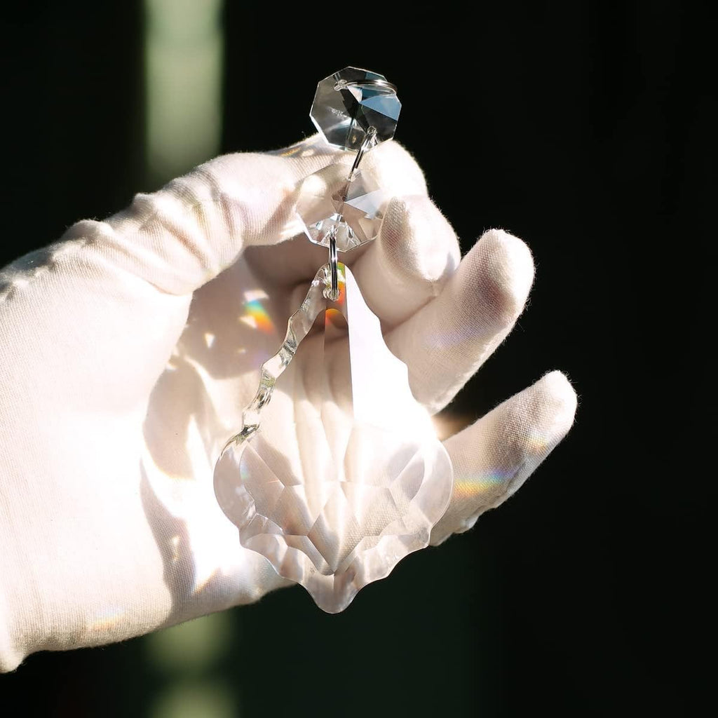 12pcs Crystal Chandelier Maple Leaf Prism Replacement Pendant Parts 76mm - Hanging Crystals Glass Beads for