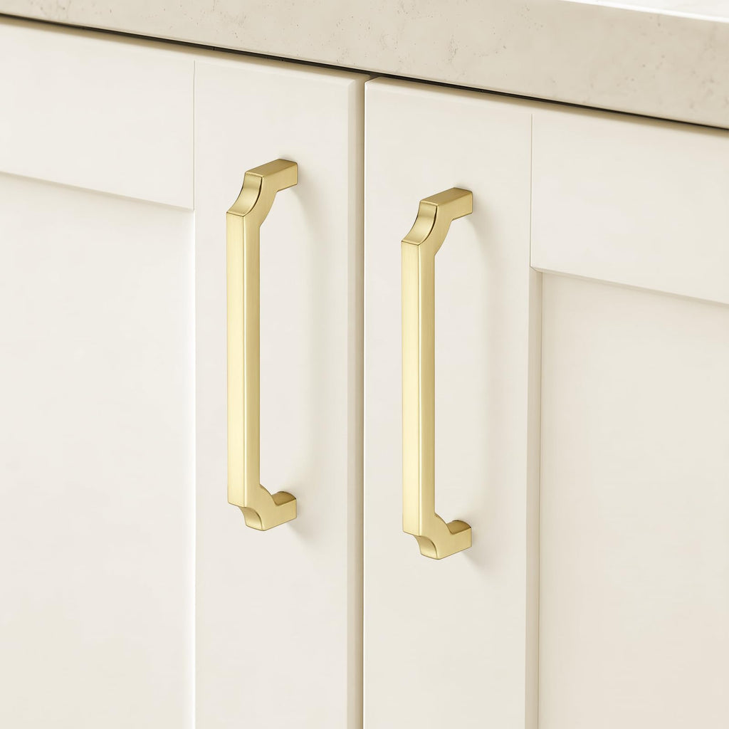 2 Pack Brushed Gold Cabinet Handles, 5" Solid Kitchen Drawer Pulls
