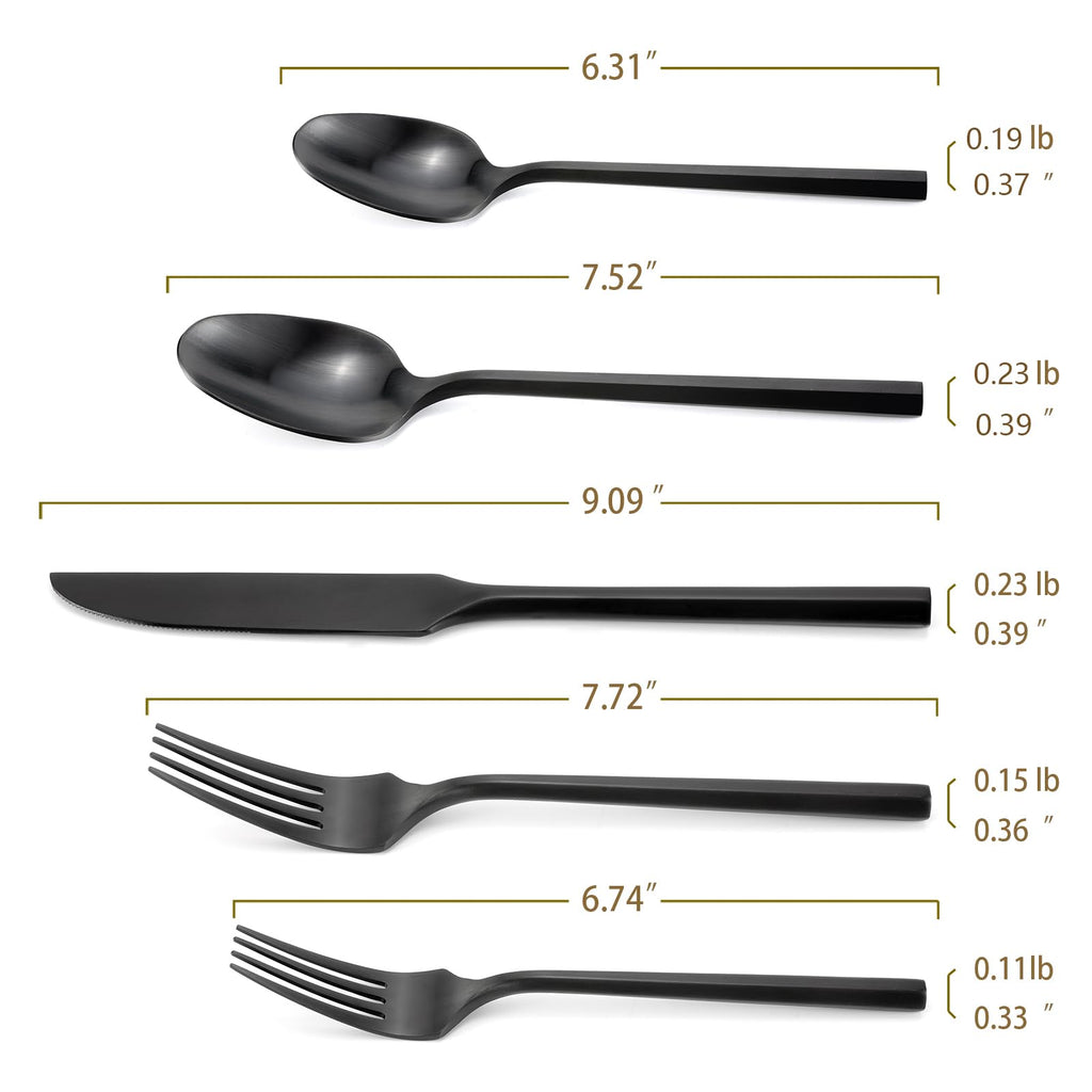 Silverware Set Matte Black Hexagon 40-Piece Service for 8