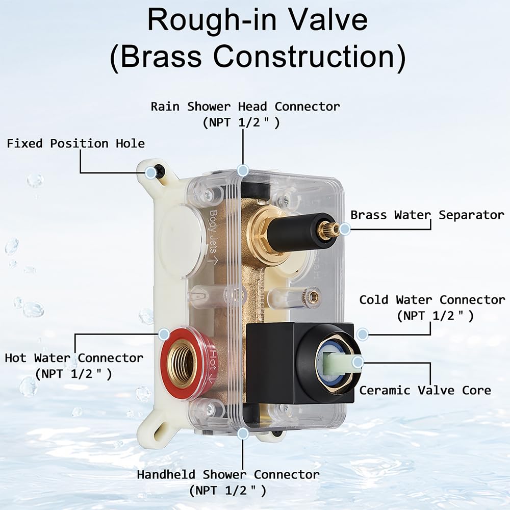 Black Shower System - 10" Rain Shower Head & Handheld Combo, Complete Shower Faucet Set with Rough-in Brass Valve &