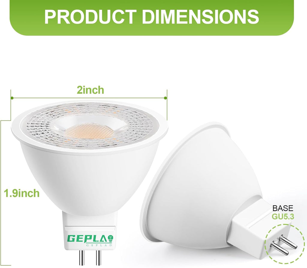 4 Pack MR16 LED Bulbs 50W Halogen Equivalent, 2700K Warm White, 5W GU5.3 MR16 12V Spotlight Bulb, Non-Dimmable,38