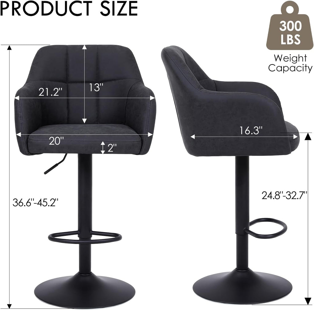Modern Leather Barstools Set of 4 Swivel Counter Height Barstools with Armrest and Bcak Upholstered Adjustable Bar