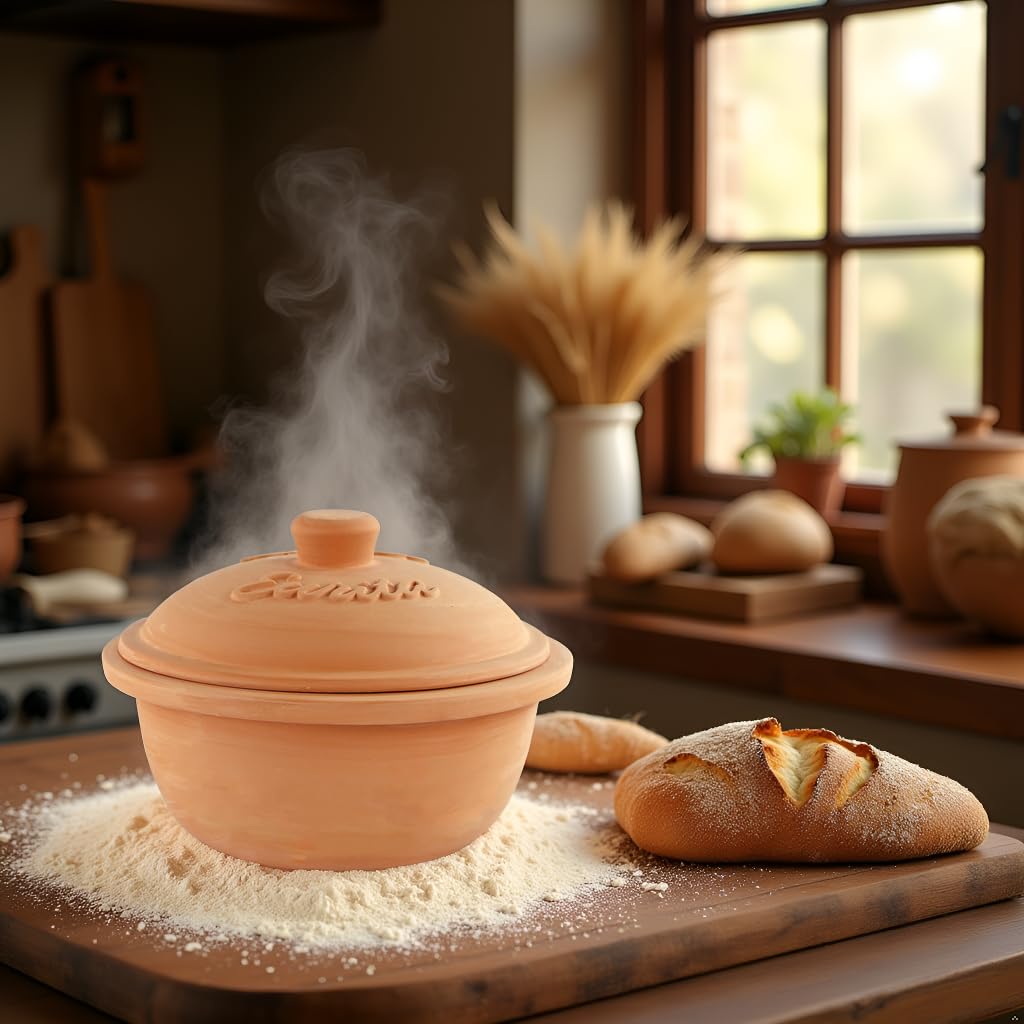 Eurita 2 Quart Terracotta Clay Dutch Oven - Natural, Lead‐& Cadmium‐Free, Oven & Microwave Safe, Rustic Slow-Cooker
