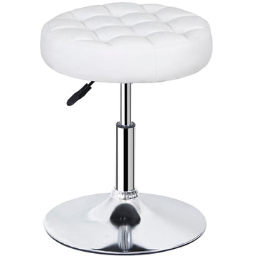 Upholstered Round Vanity Stool, Adjustable Height 360°Swivel Makeup Ottoman Stool with Plush Button-Tufted Cushion