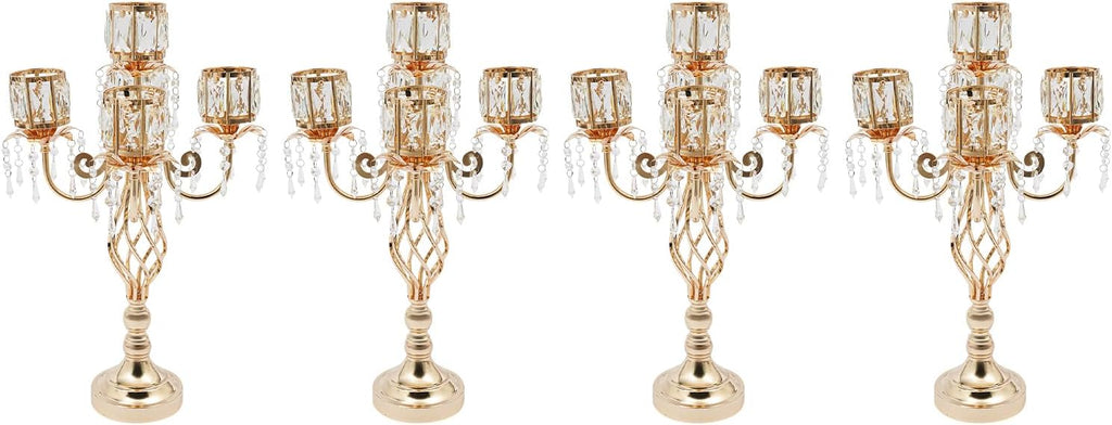 23.2'' Elegant Chic 5 Arm Crystal Candelabra Table Decoration Candle Holder | Luxury 5 Arm Crystal Candle Holder with