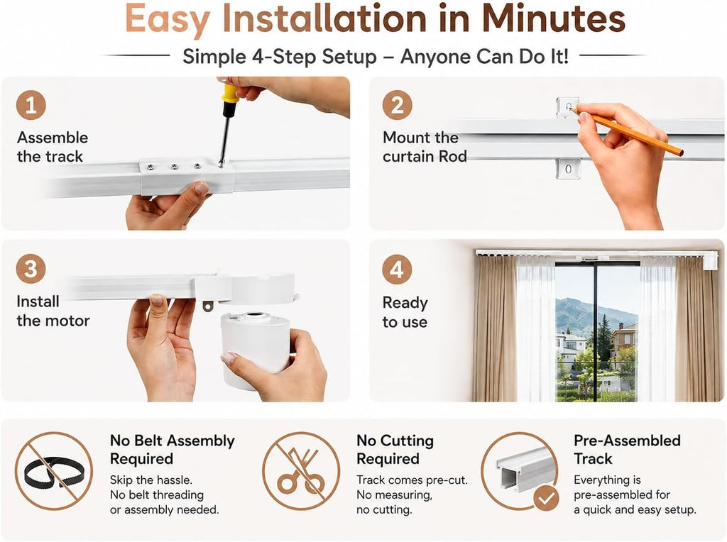 Smart Electric Curtain Track, 177" Motorized Curtain Rail with APP & Remote Control, Ultra Quiet Automatic Smart Home