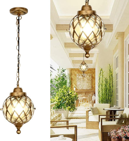 Outdoor Pendant Light For Porch, Exterior Vintage Ceiling Hanging Lamp Lantern Glass Aluminum Outside Waterproof