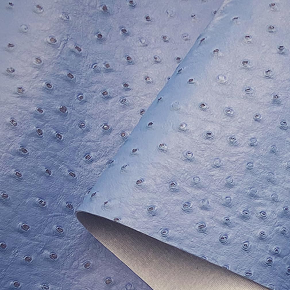 12x54 Inch Blue Ostrich Faux Leather for Upholstery Decoration, Embossed Textured Synthetic Fabric for DIY Bows Wallet