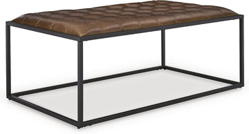 Junsor Leather Coffee Table Ottoman, Brown | 100% top grain leather, Button tufted top, Sturdy black metal frame, 48