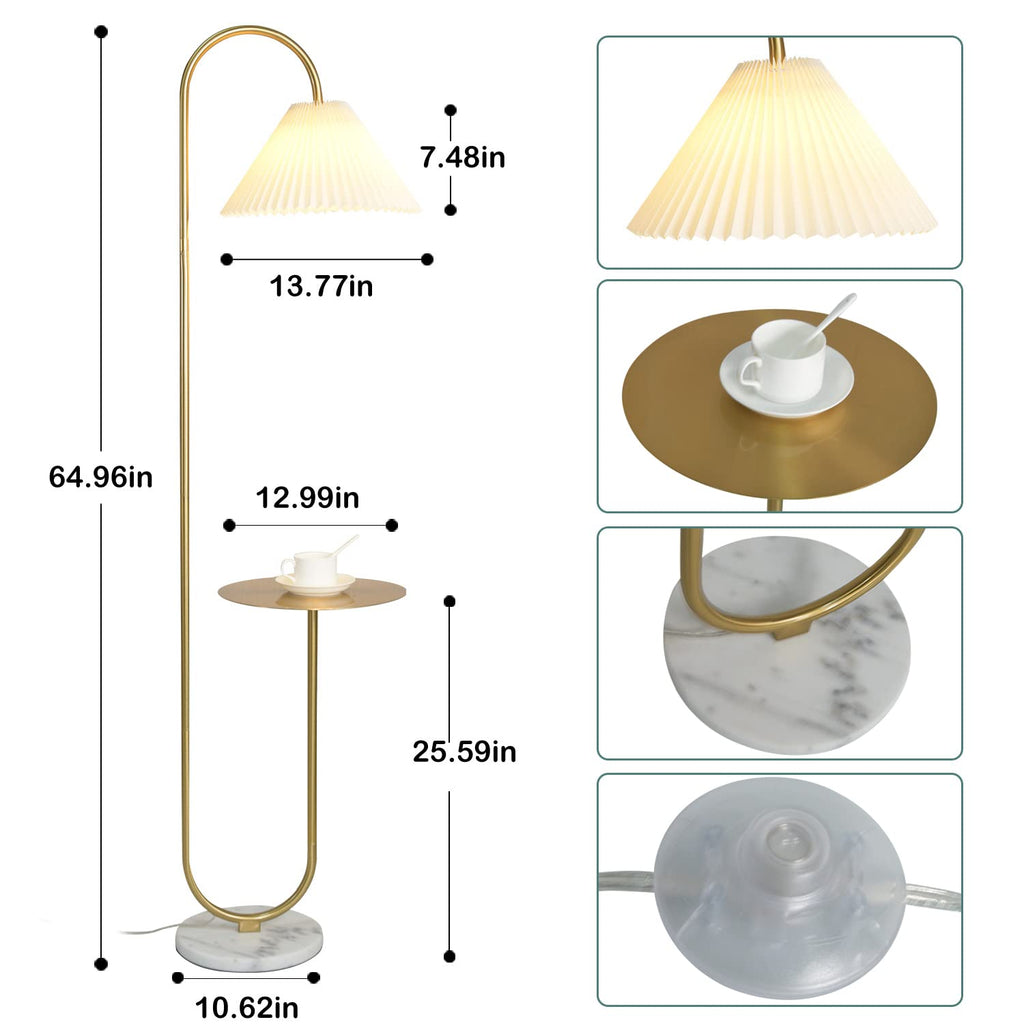 Modern Elegant with Tray Floor Lamp Cafe Den Living Room Bedroom, Foot Switch and Brass/Gold Finish, Light Yellow