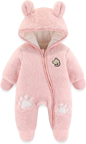 Baby Snowsuit Bear Outfit Footie Romper Winter Thick Fleece Jumpsuit Infant Coat for Girls Boys