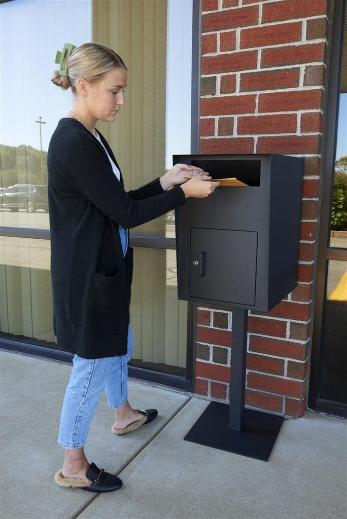 16 w x 52 h Outdoor Pedestal Drop Box w/ Permanent Mounting and Steel Build - Black (FDHDBBP1)