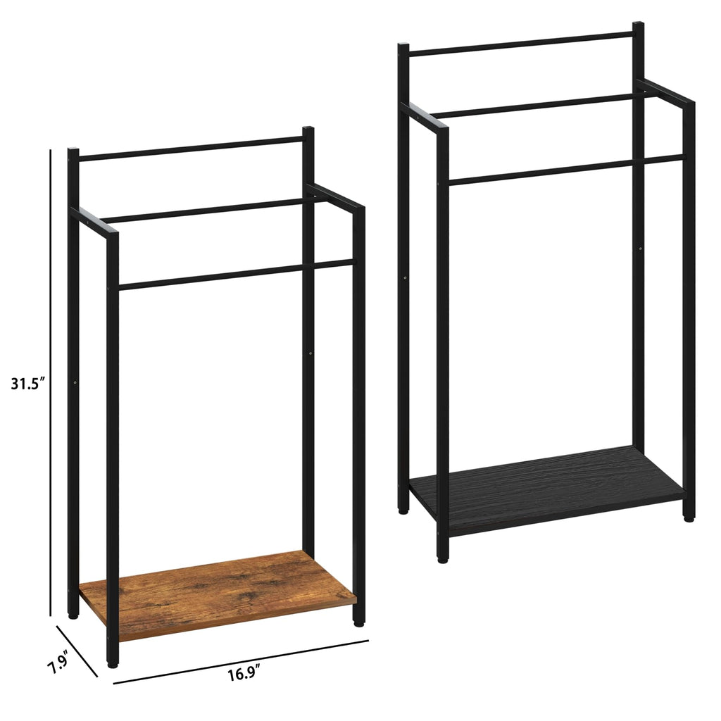 16.9" W Freestanding Towel Rack with Rustic Brown Wood Shelf