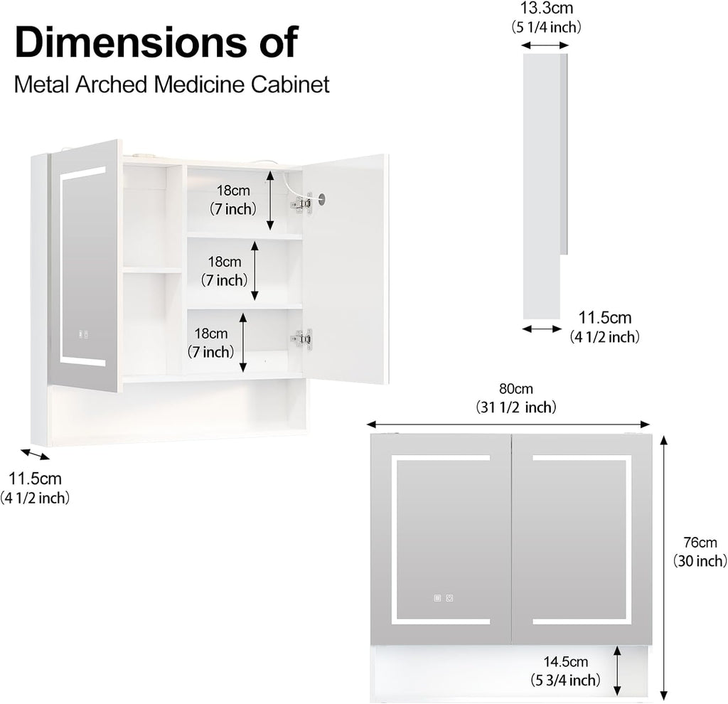 Lighted Medicine Cabinet with 2 Doors,Large Led Medicine Cabinet with Mirror,Anti-Fog, Wall-Mounted Bathroom Mirror