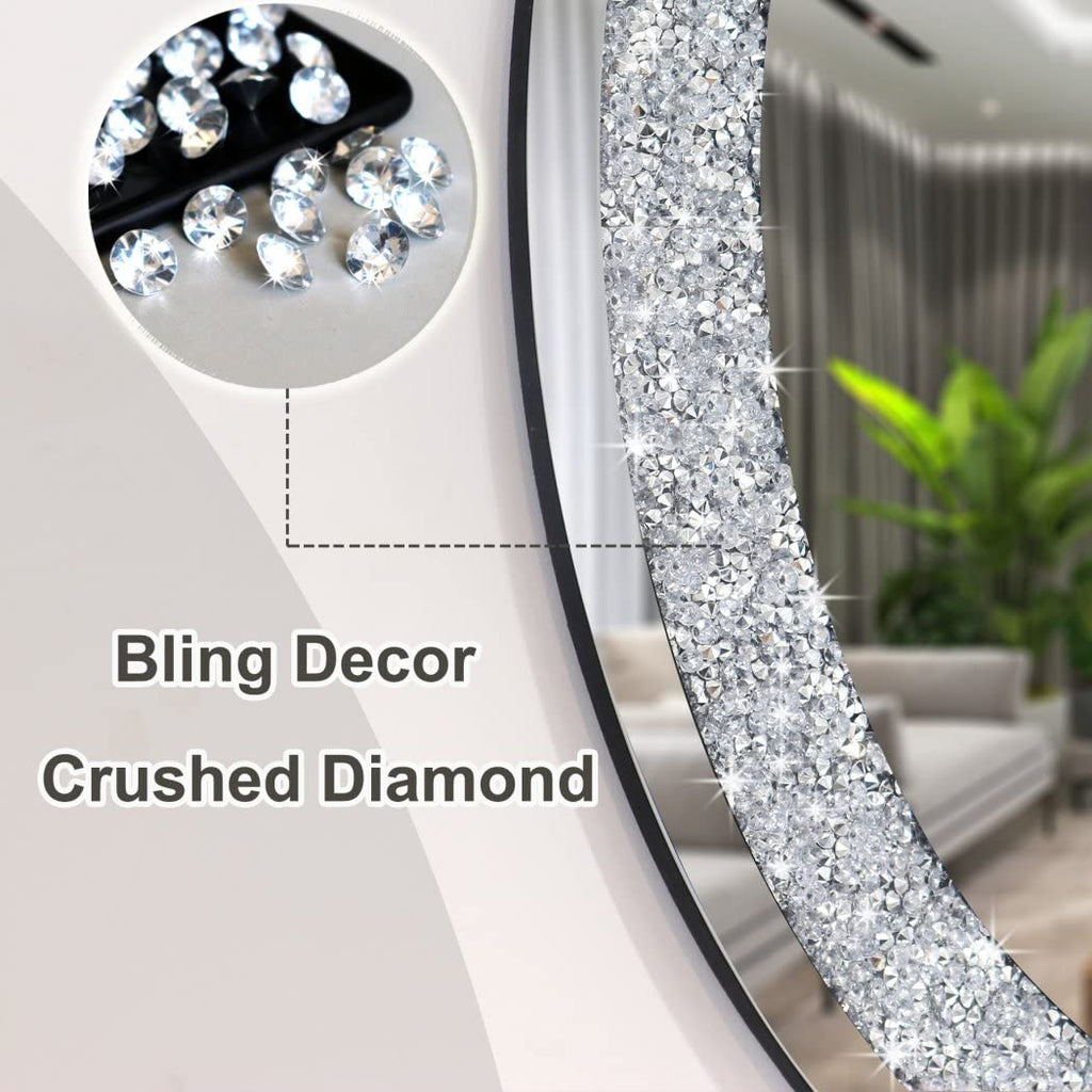 Crystal Crushed Diamond Oval Shaped Silver Mirror Glam Bling for Wall Decoration 24x32x0.9inch Frameless Wall Hang