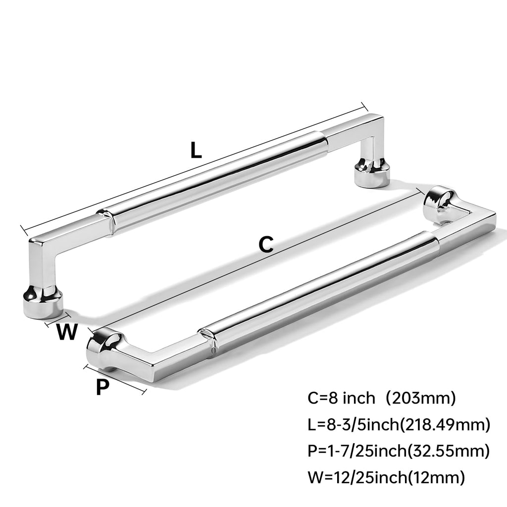 2-Pack 8-Inch(203mm) Polished Chrome Cabinet Pulls,Heavy-Duty Solid Handles Cabinets, Cupboards, Drawers and Bathroom