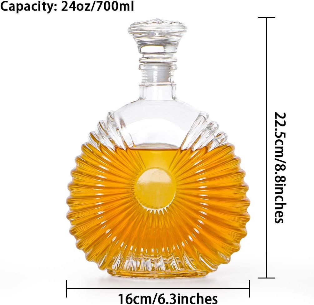 Liquor Decanter, Glass Decanter with Airtight Stopper, Decanter Bottle for Whiskey, Brandy, Scotch, Bourbon 24oz/700ml