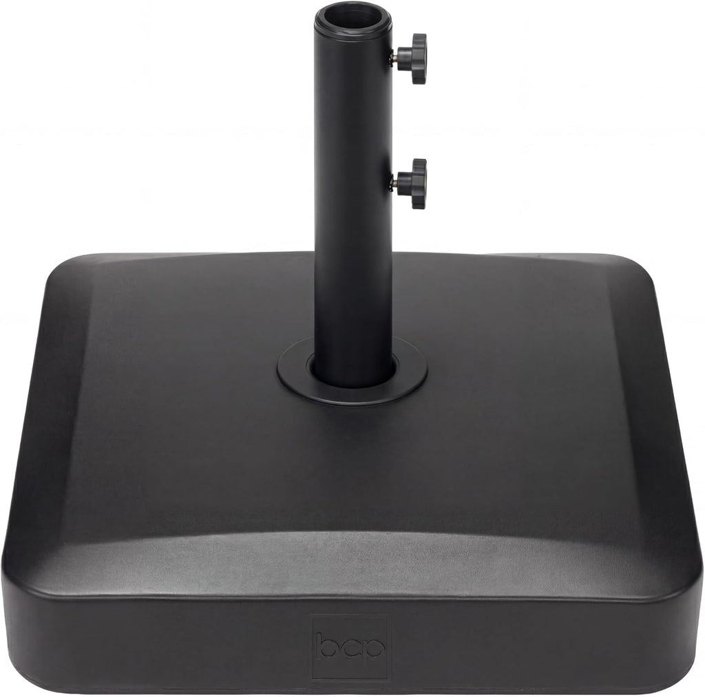 55lb Fillable Umbrella Base Stand, Plastic Patio Umbrella Stand with Pole Holder, Adjustment Knob Asscher Design - Black