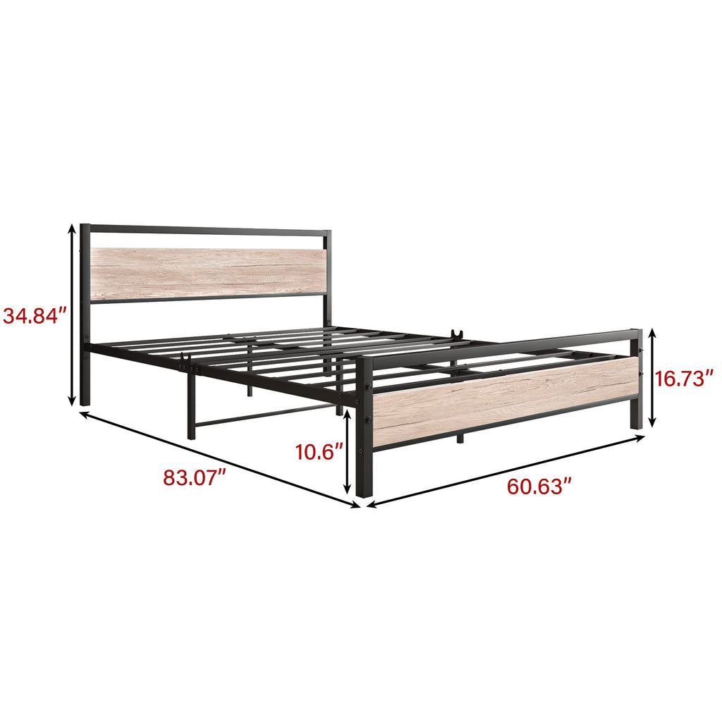 Bed Frames with Wood Headboard, Heavy Duty Platform Bed Frame No Box Spring Needed, Farmhouse Bed Steel Slat
