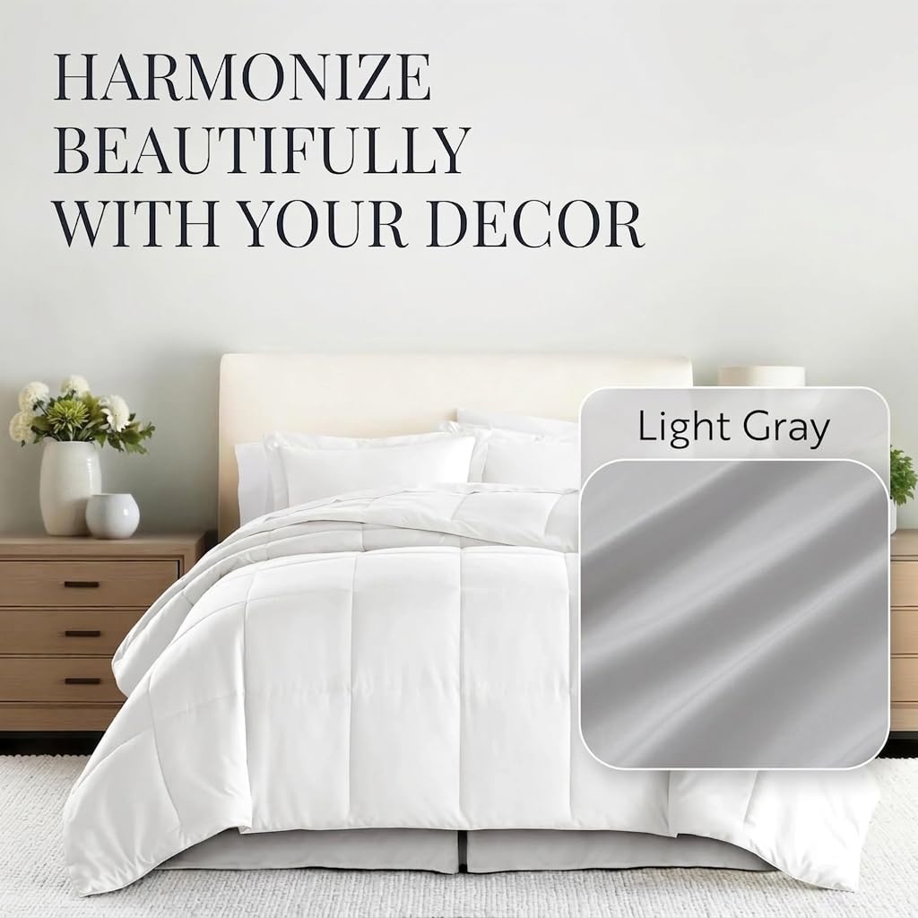 Pleated Bed Skirt, Twin, Light Gray