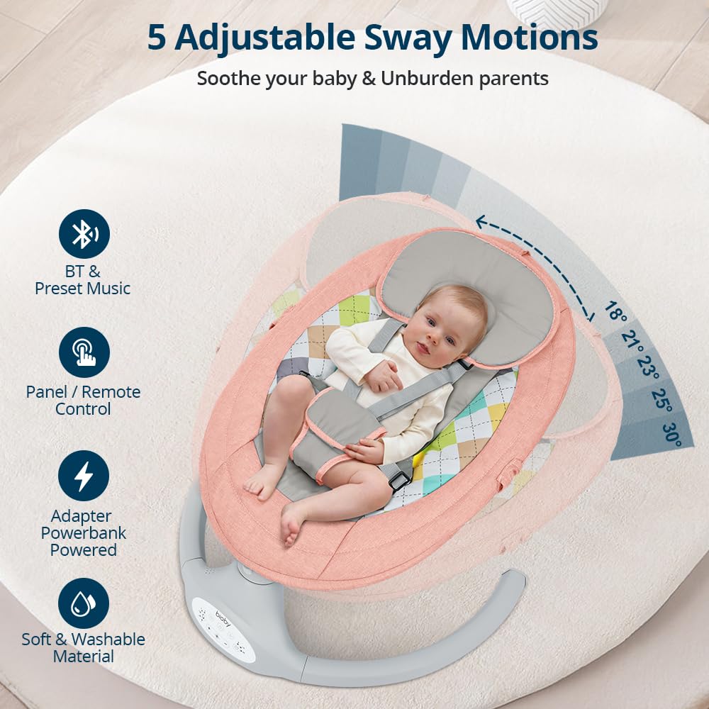 Baby Swing for Infants with 5 Natural Sway Speeds,Pink