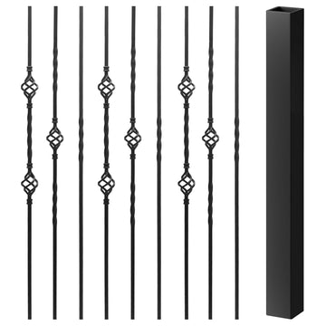 9-Pack Iron Balusters for Staircase Interior, 44" Set with 3 Designs