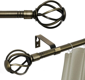 Antique Brass Curtain Rod 66 to 120 inch, 5/8 inch Curtain Rod Set with Twisted Finials Ends, Heavy Duty Drapery Rod