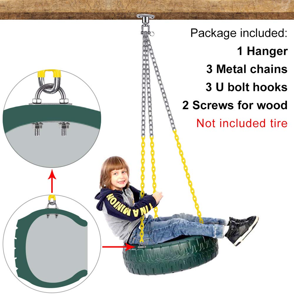 Tire Swing Chains Kit 360° Rotation Heavy Duty Swing Hanger with Coated Chains and Hooks for Tire Swings Hardware