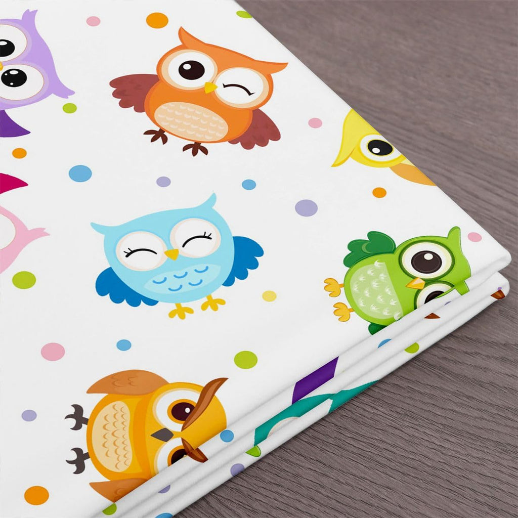 Cartoon Owl Fabric by The Yard, Cute Animal Upholstery Fabric, Colorful Wildlife Decorative Geometric Polka Dot
