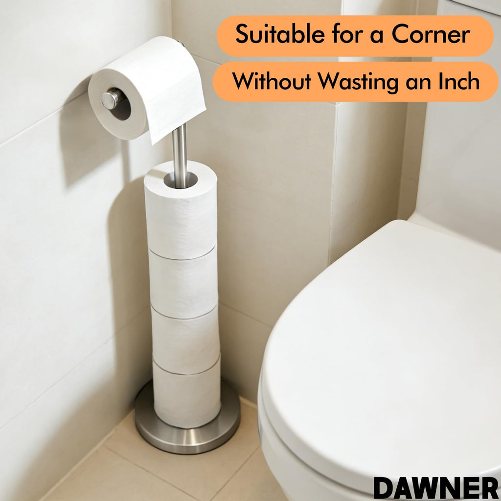 26" Heavy Duty Toilet Paper Holder Stand, Free Standing Toilet Paper Holder, Brushed Nickel Bathroom Toilet Paper