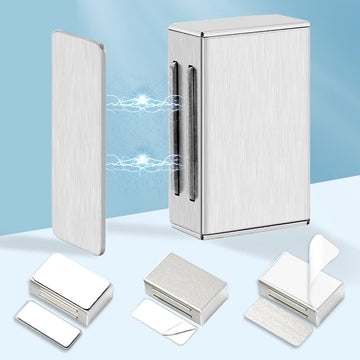 No Drill Adhesive Magnetic Door Catch - 17lb Holding Force, Cabinet Magnets & Drawer Closure, Self-Stick Stainless