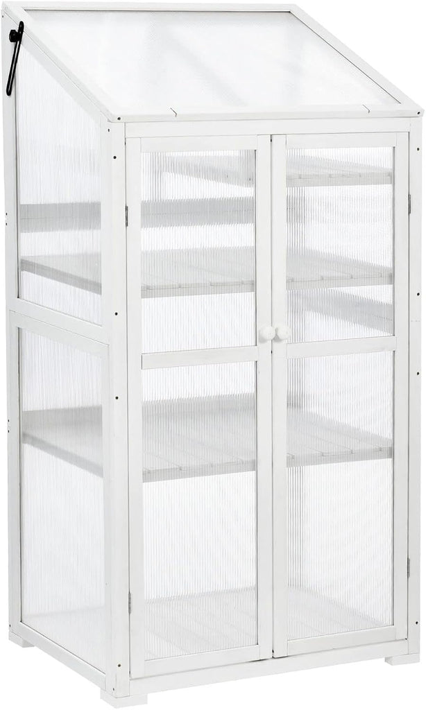 62 inches Tall Wooden Cold Frame Greenhouse Balcony, Portable Garden Flower Planter with Wheels and Adjustable