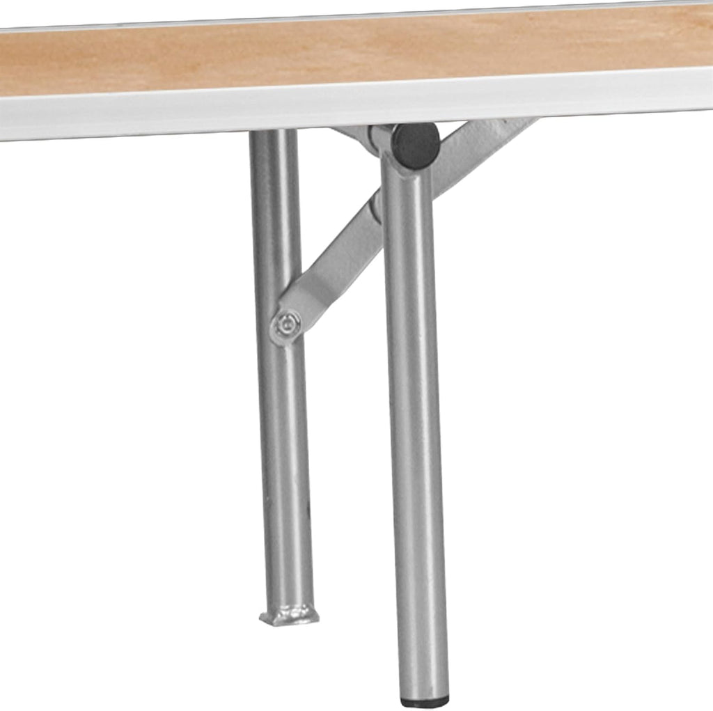 6 Foot (72" x 12") Birchwood Bar Top Buffet Riser with Silver Folding Legs