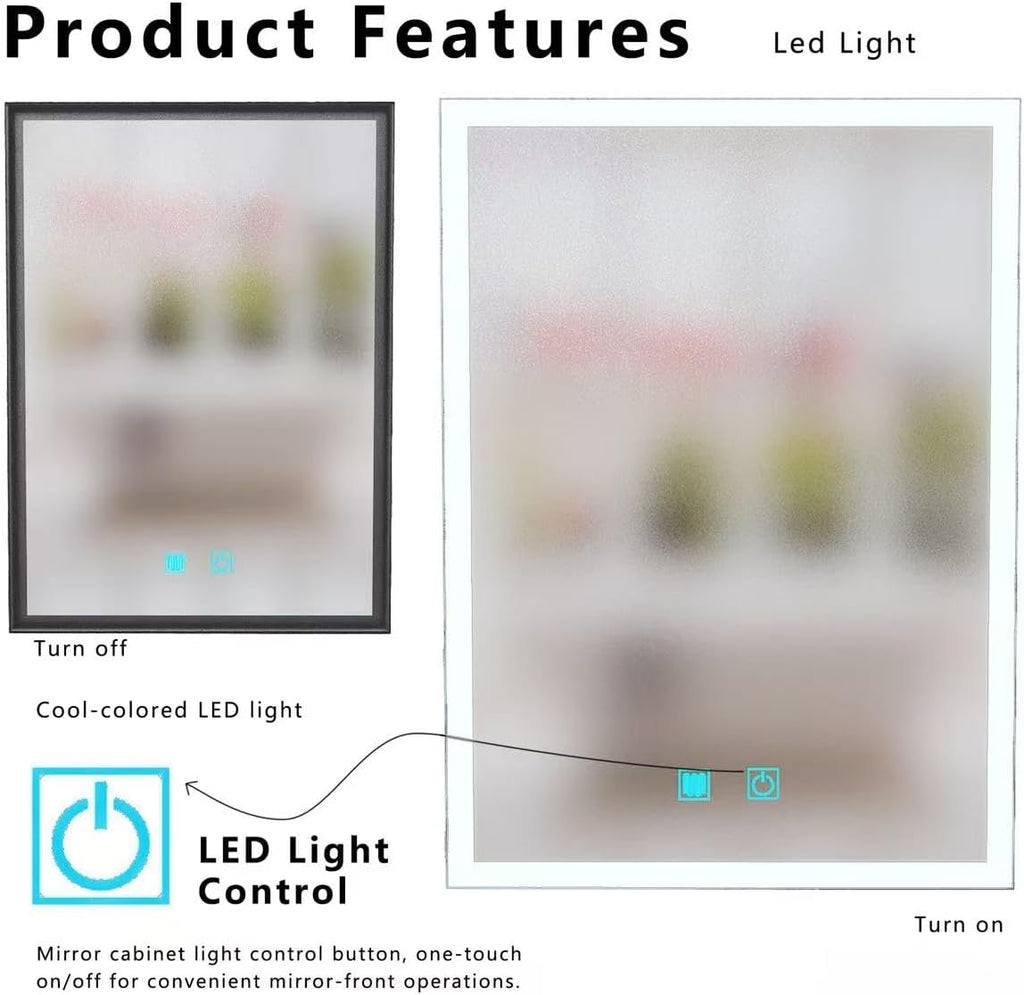 Mirror Medicine Cabinet with Storage,White led Lighted Bathroom Mirror Anti Fog smart Medicine Cabinet,wall Mounted