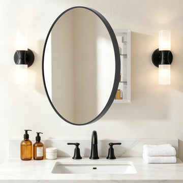 Bathroom Medicine Cabinet with Mirror, 24 Inch Black Round Mirror Medicine Mabinet Wall Mounted with Aluminum Alloy