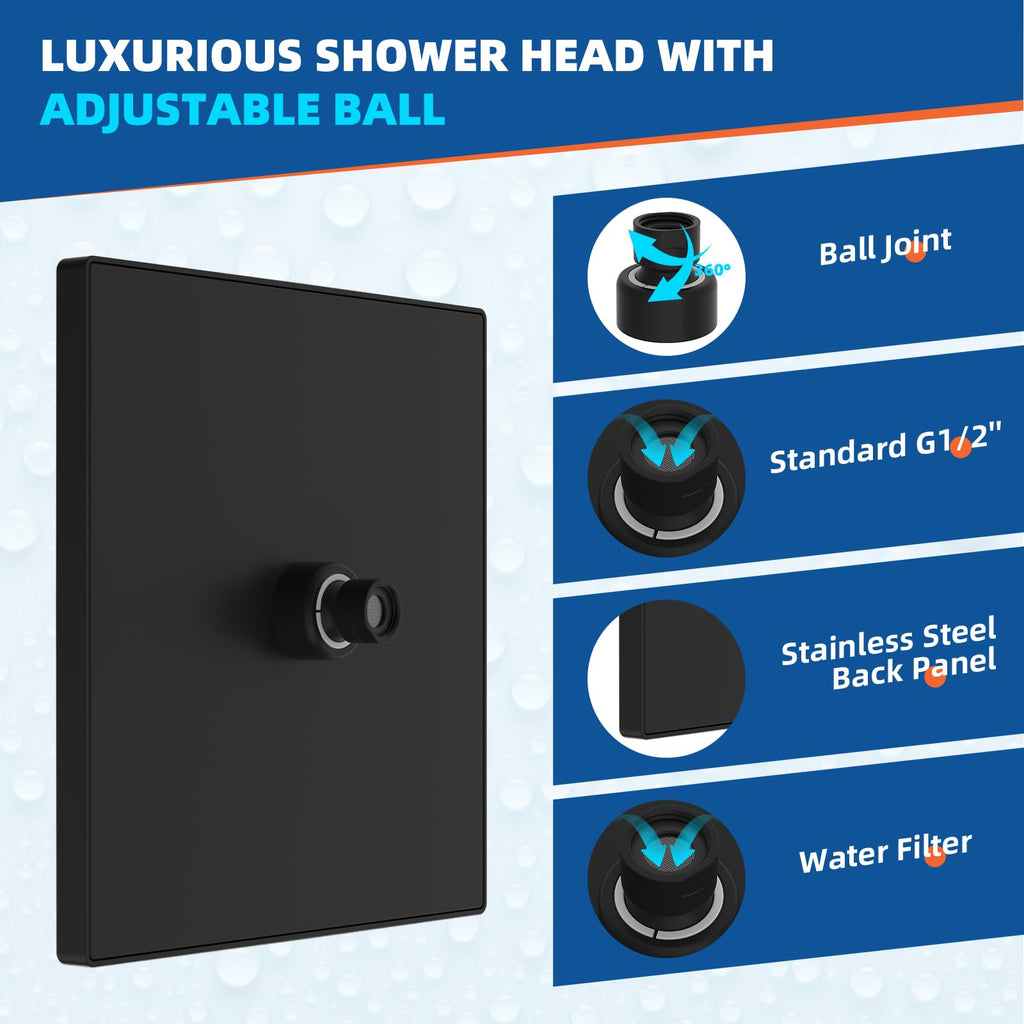 CUPC Certified High Pressure 10'' Rain Shower Head, Matte Black