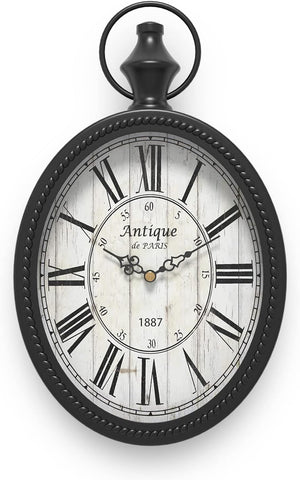 Menterry Small Retro Oval Wall Clock, Antique Old Design, Black Vintage Style