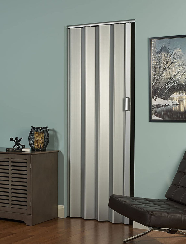 DESIGN4880S Elite Interior Accordion Folding Door, 48" x 80", Satin Silver