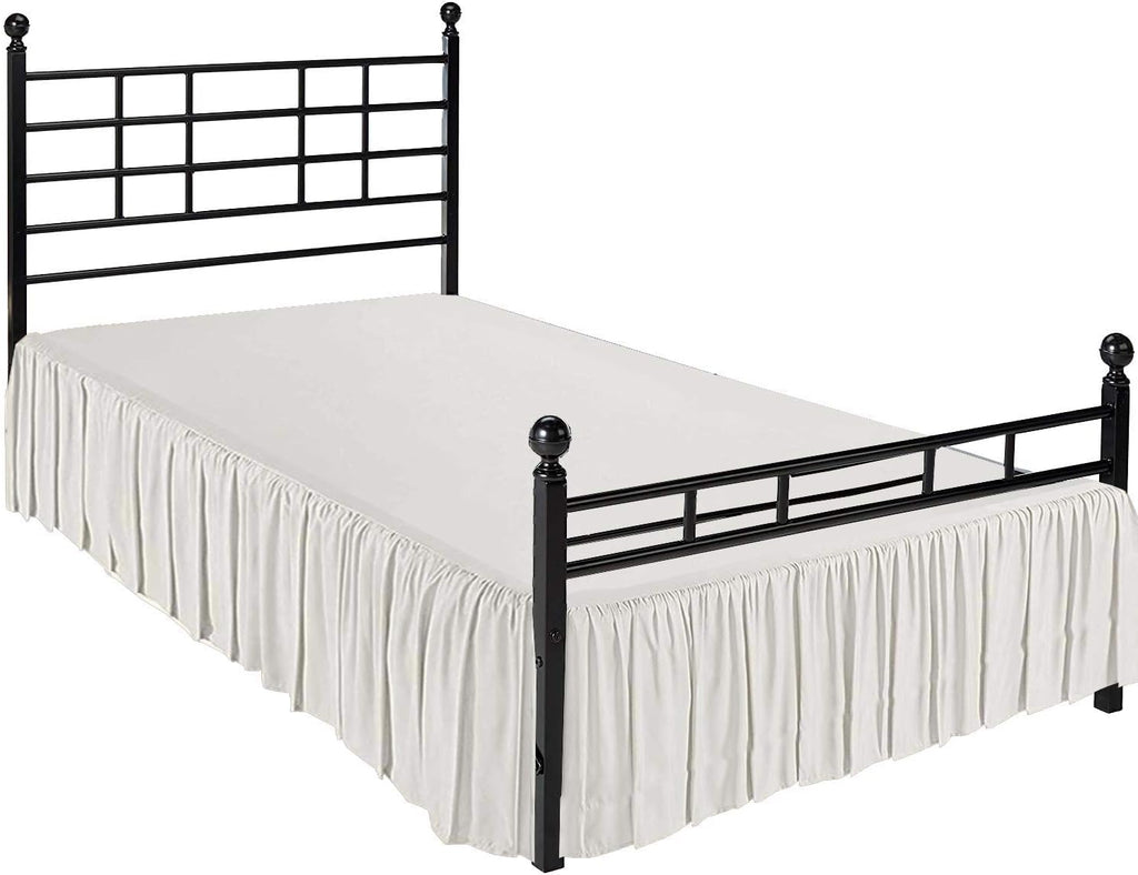 Split Corners Dust Ruffled Bed Skirt with Platform Three Sided Coverage -King, Ivory, 18 Inch Drop Soft Sheen and