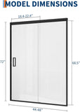 Sliding Shower Door, 44"-48" w x 72" h Semi-Frameless Bypass Bathroom Door with 1/4" Tempered Glass