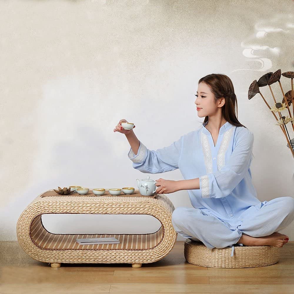 Tatami Floor Pillow Sitting Cushion, Round Padded Room Floor Straw Mat for Outdoor Seat(2 Pack Bigger Size)
