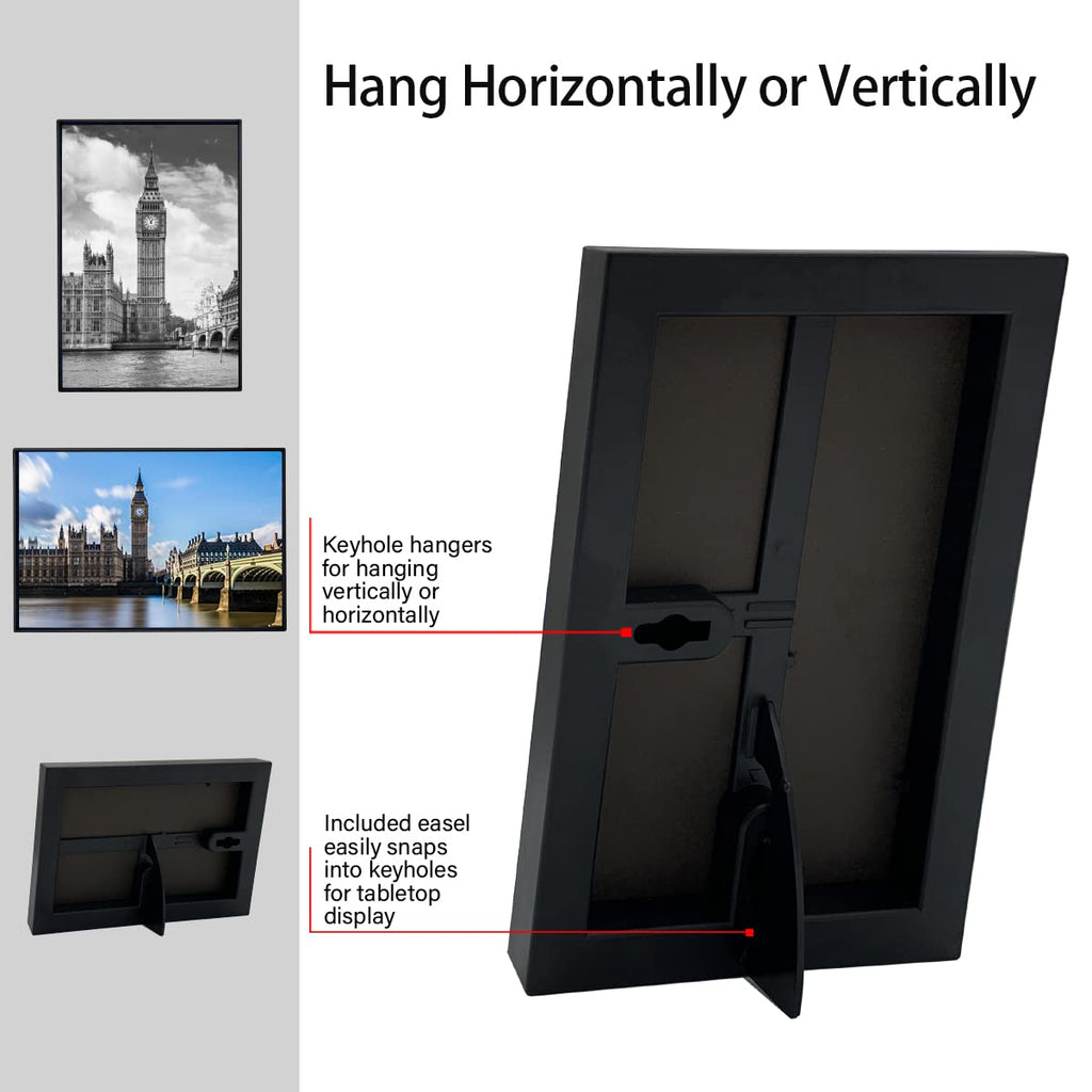Front Loading Black Picture Frame 4x6 Set of 10 Wall and Table Mounting